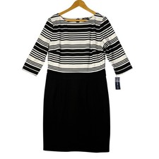 American Living Striped Black White 3/4 Sleeve Dress Size 16 NWT