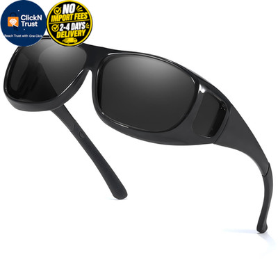 Trysee Polarized Fit Over Sunglasses for Men Women - Wrap Medium, C01 Black