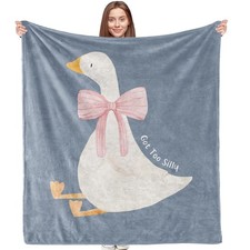 Silly Goose Decor Blanket, Big Pink Bow Blankets, Cute Goose Theme Blanket Th...