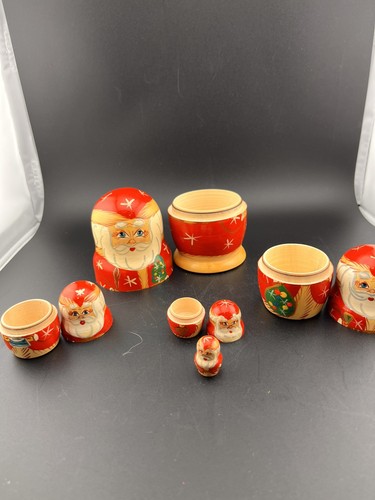 Vintage Babbo Natale russo dipinto a mano nido bambole set di 5 in legno 5" - Foto 13 di 16