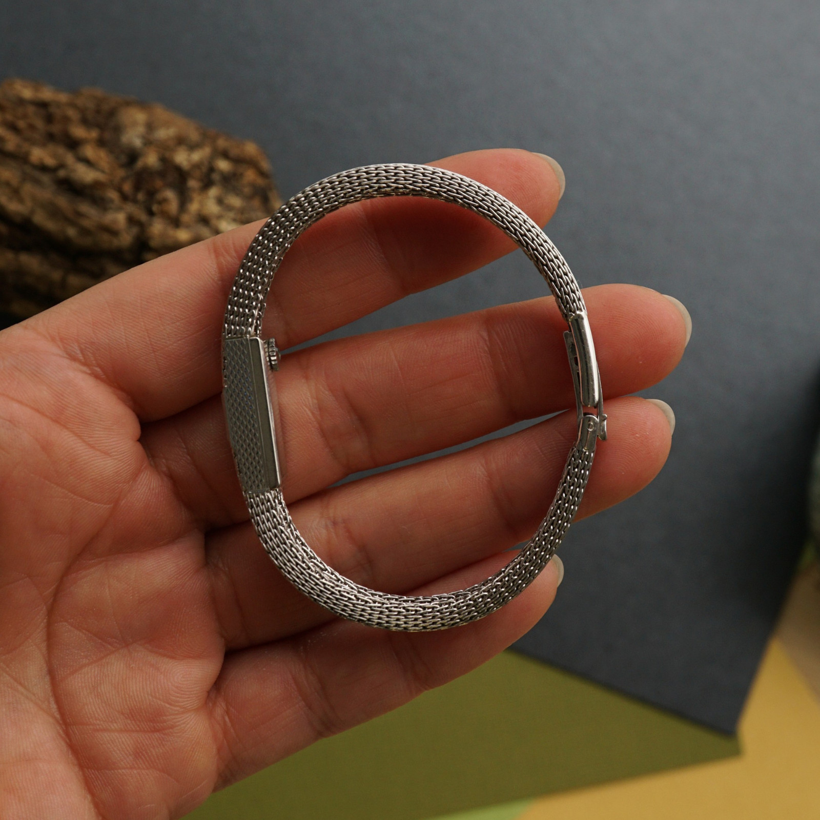 Omega Vintage 18k White Gold Woven Mesh Bracelet 8064 Backwind 1960s image 10