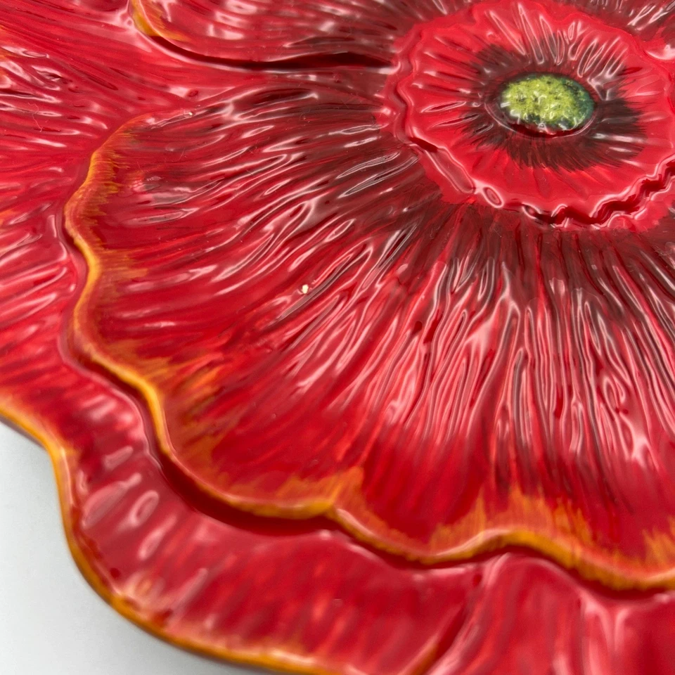 Nuevo con etiquetas Plato de ensalada de flores rojas Pier 1 Imports Poppy 8" loza pintada a mano Foto 4 de 4