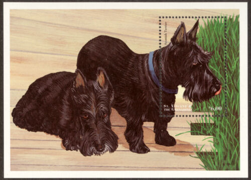Hoja de estampilla de franqueo artística de perro escocés San Vicente 1998 - Imagen 1 de 1