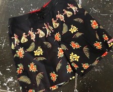 Mens Vintage Board Short, Hawaiian Hula Gal Surfwear Print Swim Trunks 39 Waist