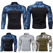 Men Tactical T-Shirt Long Sleeve Military Combat Tees Camouflage Stand Collar