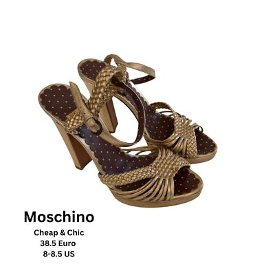 Moschino Cheap & Chic Gold Braided Block Heels Size 8