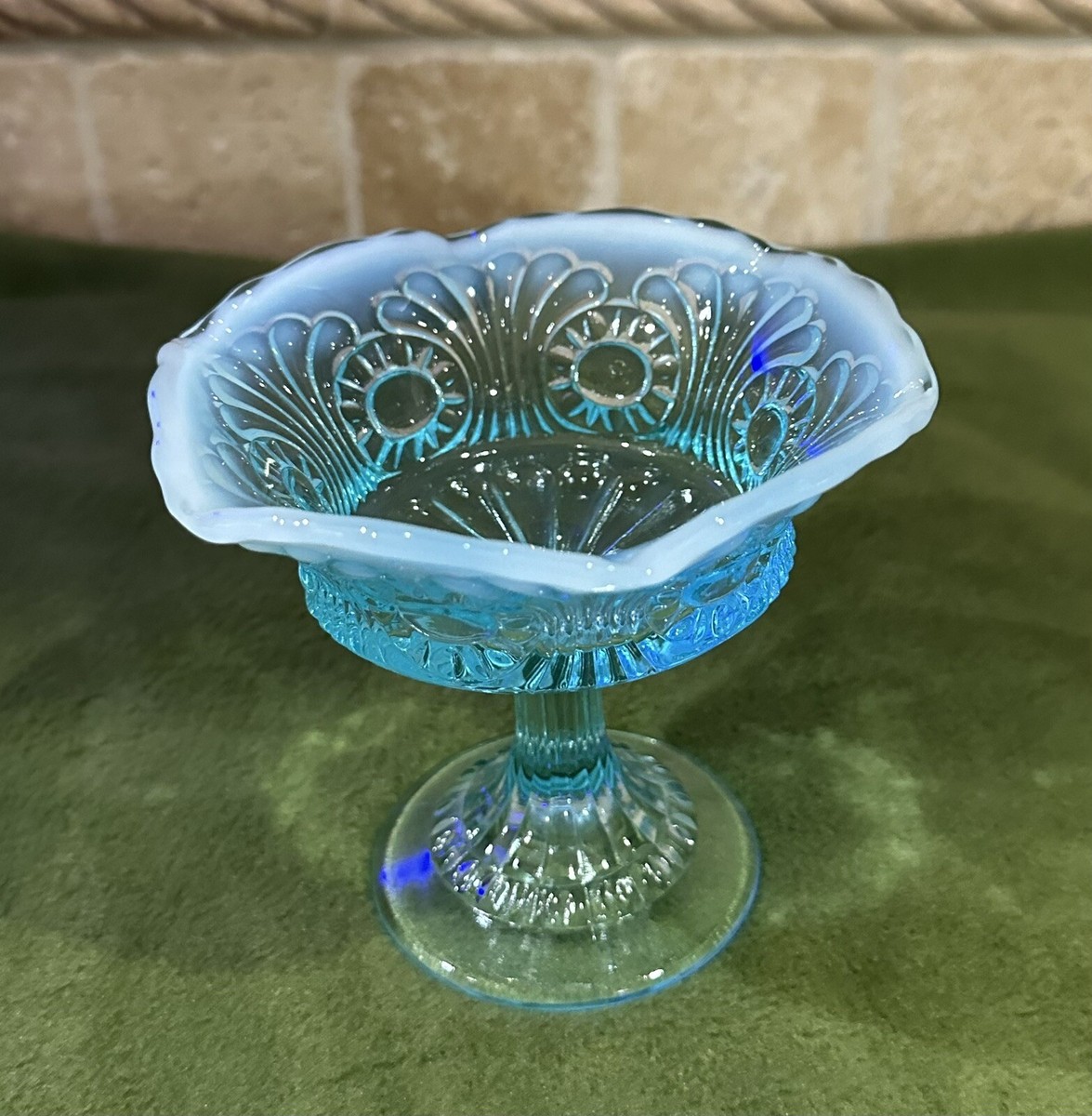Vintage Blue Fenton Opalescent Glass Pedestal Candy Dish | eBay
