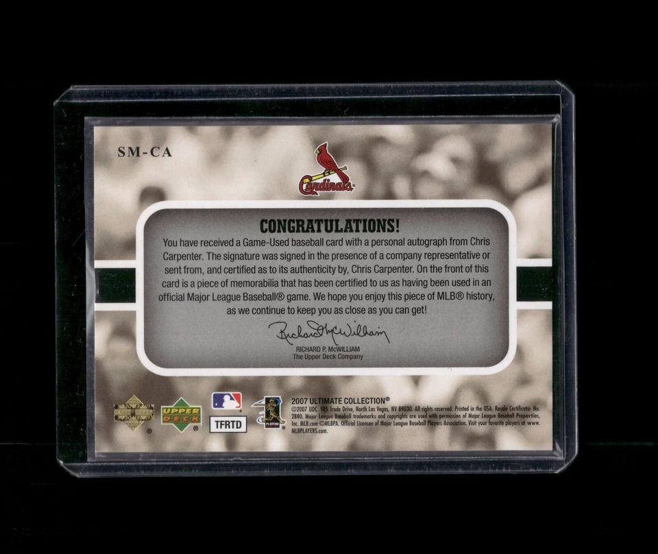 UD Ultimate Collection 2007 Chris Carpenter Gold Ultimate Star Relic automático/14 Foto 2 de 2