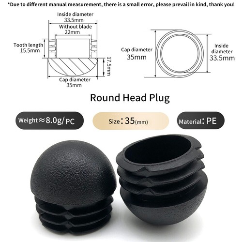 Domed-Round-Plastic-Black-Blanking-End-Cap-Caps-Tube-Pipe-Inserts - Picture 8 of 38