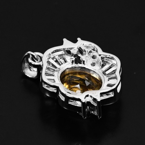 925 STERLING SILVER PENDANT NATURAL ORANGISH YELLOW CITRINE OVAL & WHITE CZ - Bild 4 von 8