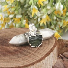 Authentic Czech MOLDAVITE Pendant 925 Sterling Silver Healing Stone Pendant
