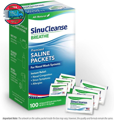 Pre-Mixed Saline Packets for Sinus Rinse and Nasal Irrigation Systems, 100 Count