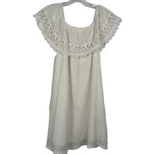 MANGO Women's Dress Solid White Guipure-Lace Off-Shoulder Fully Lined Size XS