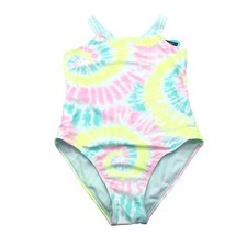 Breaking Waves Girls One Piece Swimsuit Tie Dye Racerback Colorful 16