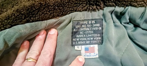Vintage B-15 Fliegerjacke Avirex Military olivgrün Größe M - Bild 5 von 12