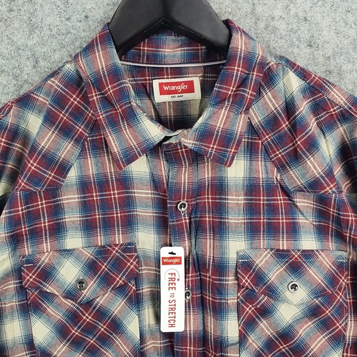 Wrangler Shirt Mens Extra Large TG Red Blue Plaid Button Up Western NEW 10835 - Picture 10 of 13