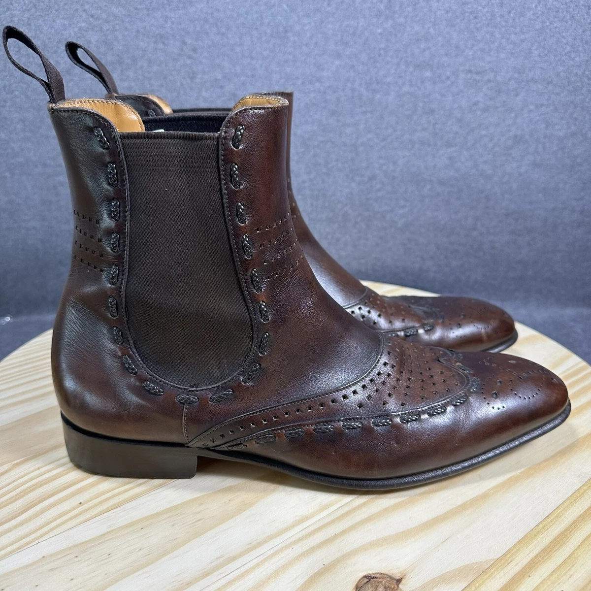 Sergio Rossi Brown Leather Cowboy Ankle Boots Chukka Shoes Men s Size 7 Italy