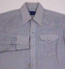 Panhandle Slim Mens Blue Brown White Checkered Western Cowboy Pearl Snap Shirt M