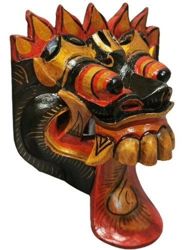 Mask Barong Dragon Decor Christmas Tongue Wall Wood Carved Painted Tribal Black - Picture 3 of 10