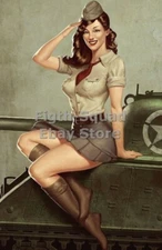 WW2 Picture Photo beautiful woman on the armor of a tank 5902