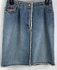 Vintage Ralph Lauren BlueJean Skirt 4 Denim Frayed 28"W Y2K Boho Western Hippie