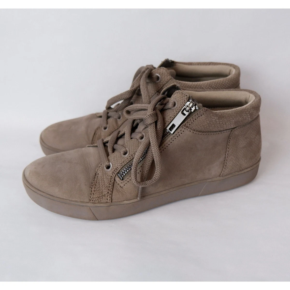 Naturalizer Motley Taupe Gray Nubuck Leather Mid Top Exposed Zip