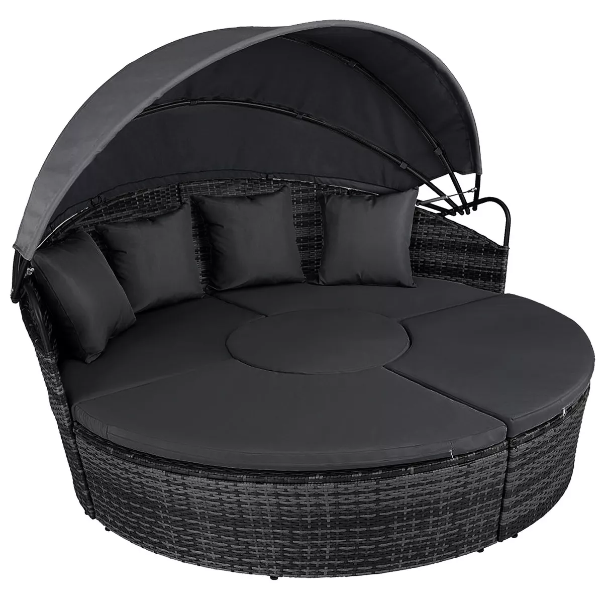 5 Piece Rattan Furniture Outdoor Garden Cushion Round Sofa Daybed Table Canopy