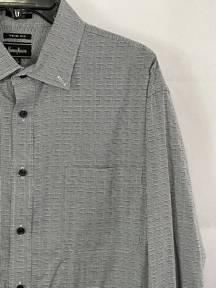 CAMISA DE VESTIR HOMBRE NEIMAN MARCUS Talla 17 1/2 y 34-35 DIFÍCILMENTE USADA Gris Geométrica Foto 4 de 4