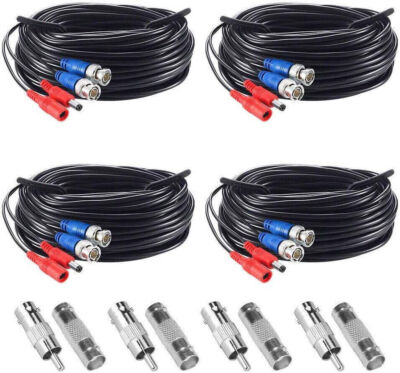 4 Pack 60ft BNC Security Camera Cables - All-in-One Video Power Extension Cords For CCTV Systems