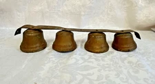 Vintage Bronze Sleigh Bells on Iron Strap  4 Bell Horse Harness Rustic Decor