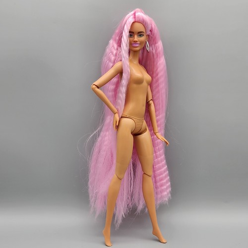 NUDE LATINO BARBIE EXTRA DELUXE LONG PINK CRIMPED HAIR EARRINGS ARTICULATED DOLL - Picture 4 of 12