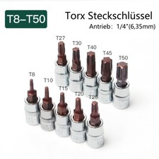 Bit Einsatz Torx T-Profil Steckschlüssel Nuss (1/4") Bits nach Wahl T8-T50 CR-V