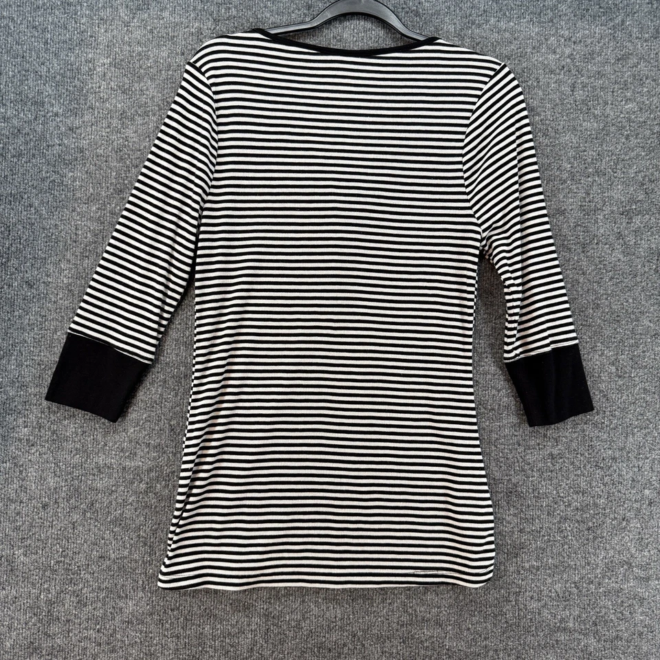 Betsey Johnson Топ женщин M черный в полоску Henley тепловой Babydoll 90-х Y2K вырезка - Изображение 4 из 4