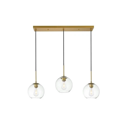Living District Baxter 3-Light Metal & Glass Pendant in Brass/Clear - Picture 3 of 5
