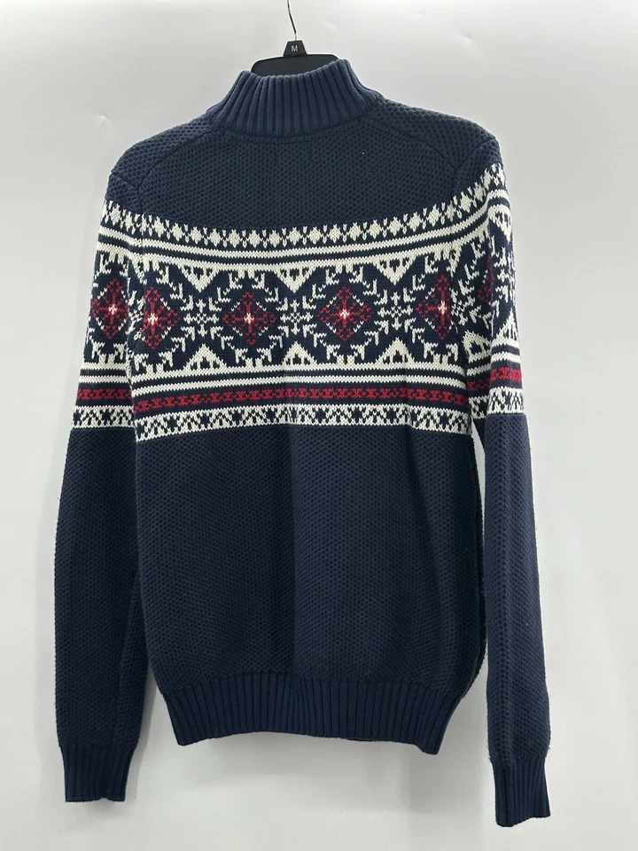 IZOD Mens Peacoat Blue Long Sleeve Fair Isle Quarter-Zip Sweater Small Christmas - Image 3 of 4