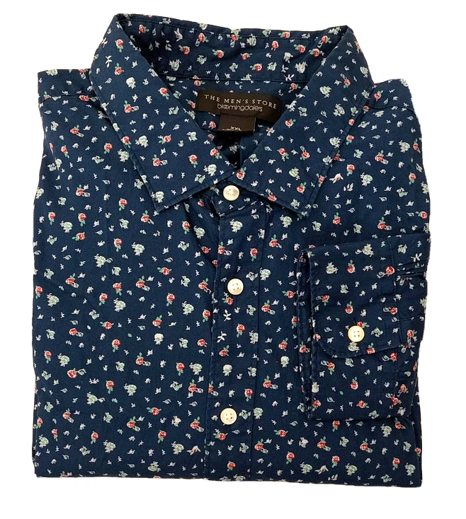 The Men's Store at Bloomingdale's Slim Fit Button Down Floral Print Navy LARGE