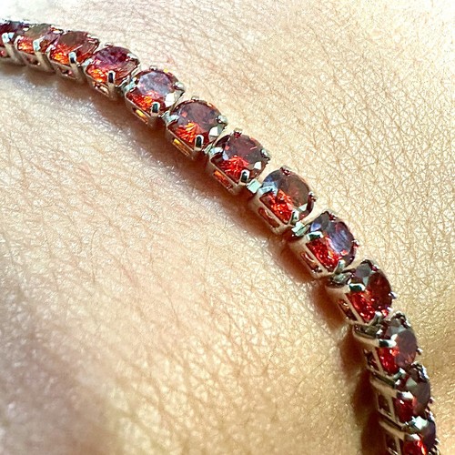 Red Ruby 18k White Gold Plated Tennis Bracelet Created 7.5 inch 3MM Women - Picture 6 of 9