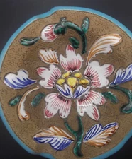 Vintage Hand  Made Hand Painted Clay/Pottery  Floral Dish/tray Made In Italy