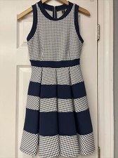 Windsor Womens Fit & Flare Dress Navy Gingham Sleeveless Size M. Spring Work