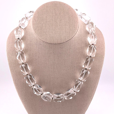 Vtg Paola Valentini Large Faceted Clear Quartz Sterling Silver Beaded Necklace