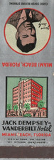 Vintage Matchcover  Jack Dempsey-Vanderilt Hotel Miami  Beach Florida