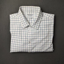 Mizzen+Main Dress Shirt Mens XL Blue Windowpane Performance Stretch Trim Fit