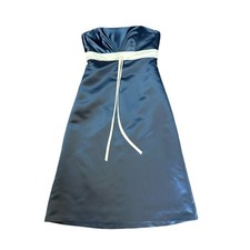 Alfred Sung Midnight Ivory Strapless Satin Cocktail Dress Navy Blue 4 Formal