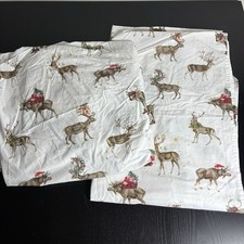 POTTERY BARN Twin Size Silly Stag Flat Fitted Christmas Sheet Set Reindeer
