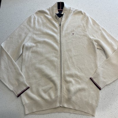 Tommy Hilfiger Full Zip Sweatshirt Mens XXL Sweater Tan Beige Mock Neck Knit