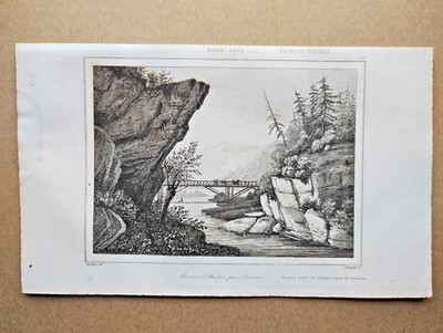 View on the Hudson River at Luzerne, New York - Antique Print - 1841