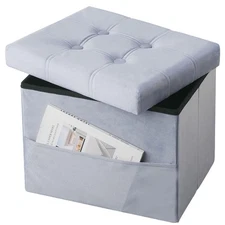Storage Ottoman Foot Stool 17 inches Folding Ottoman with Storage Velvet Stor...