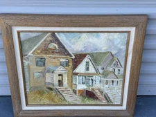 Evelyn Dayman 1980 “Neighbors” Original Oil Painting on Canvas 16”x20” Framed