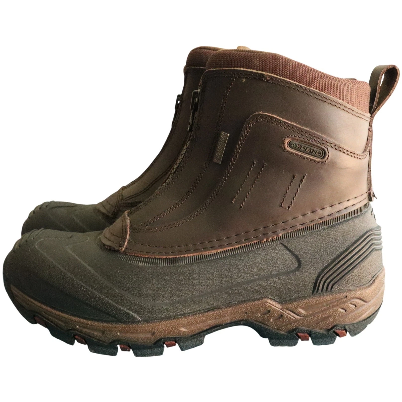Ascend Waterproof Thinsulate Snow Boots Brown Black Leather Lug Work Mens 8