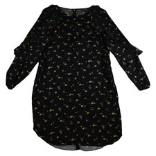 Lauren Ralph Lauren Women's Black Floral Midi Dress Size 12 Zip Up Ruffle Sleeve